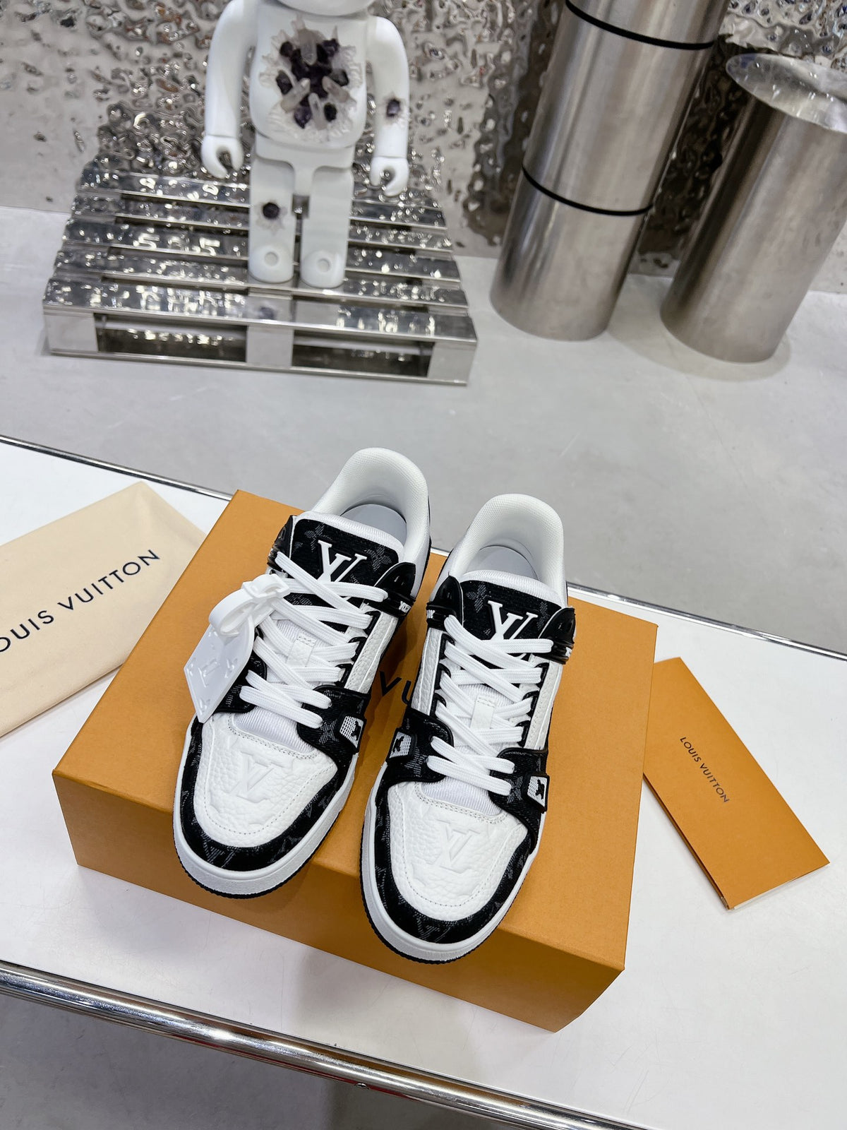 Black & White Low-Top Lace-Up Sneakers